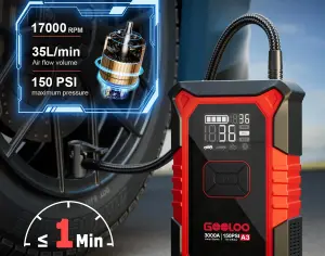 ავტომანქანის დამქოქი ,,jump starter" ჯამპ სტარტერი.  GOOLOO GT3000 100W ორმხრივი სწრაფი დამუხტვა SuperSafe 12V ბატარეა. - 5
