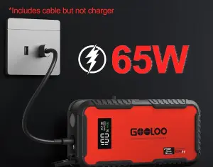 ავტომანქანის დამქოქი ,,jump starter" ჯამპ სტარტერი. GOOLOO GT3000 100W ორმხრივი სწრაფი დამუხტვა SuperSafe 12V ბატარეა. - 2