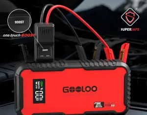 ავტომანქანის დამქოქი ,,jump starter" ჯამპ სტარტერი.  GOOLOO GT3000 100W ორმხრივი სწრაფი დამუხტვა SuperSafe 12V ბატარეა. - 3