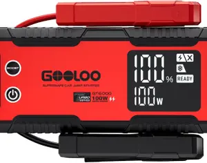 ავტომანქანის დამქოქი ,,jump starter" ჯამფ სტარტერი - ბუსტერი GOOLOO GT6000  ამპერაჟი 6000A ქოქავს ყველა ბენზინის და 12 ლ.მდე მოცულობის დიზელის ძრავებს,