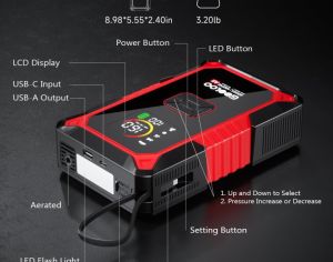ავტომანქანის დამქოქი ,,jump starter" ჯამპ სტარტერი.  GOOLOO GT3000 100W ორმხრივი სწრაფი დამუხტვა SuperSafe 12V ბატარეა. - 6